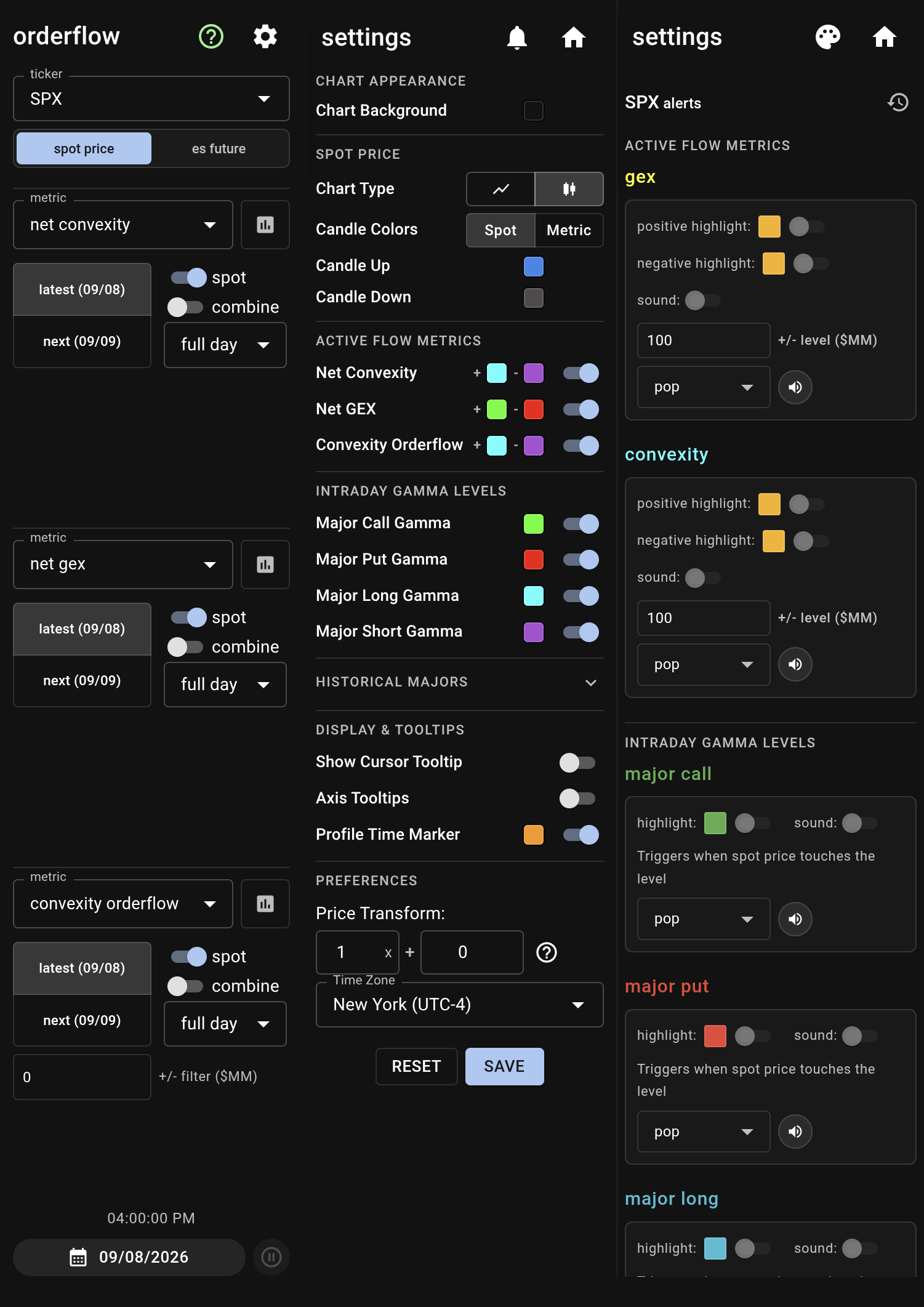 Orderflow Sidebar, Settings, and Alerts